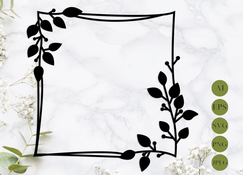 Download Square leaf frame svg laser cut file Floral frame Monogram ...