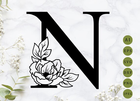 Download Botanical Letter N Floral Alphabet Svg Laser Cut Herbal Etsy