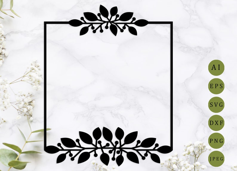 Download Leaves square border svg laser cut Rectangle frame svg | Etsy