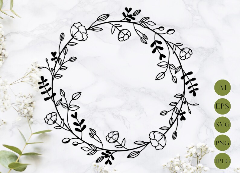 Download Floral wreath svg laser cut Monogram circle frame Flowers | Etsy