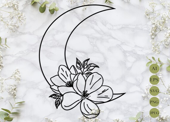 Download Floral moon svg laser cut Flowers crescent moon Half moon ...