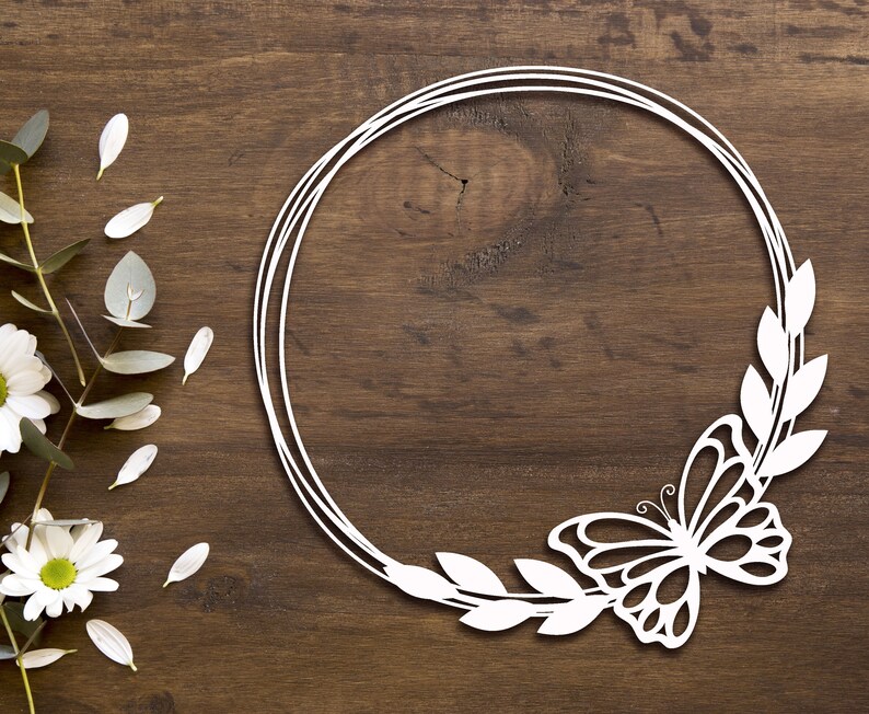 Download Butterfly wreath svg Circle frame svg Leaf double frame ...