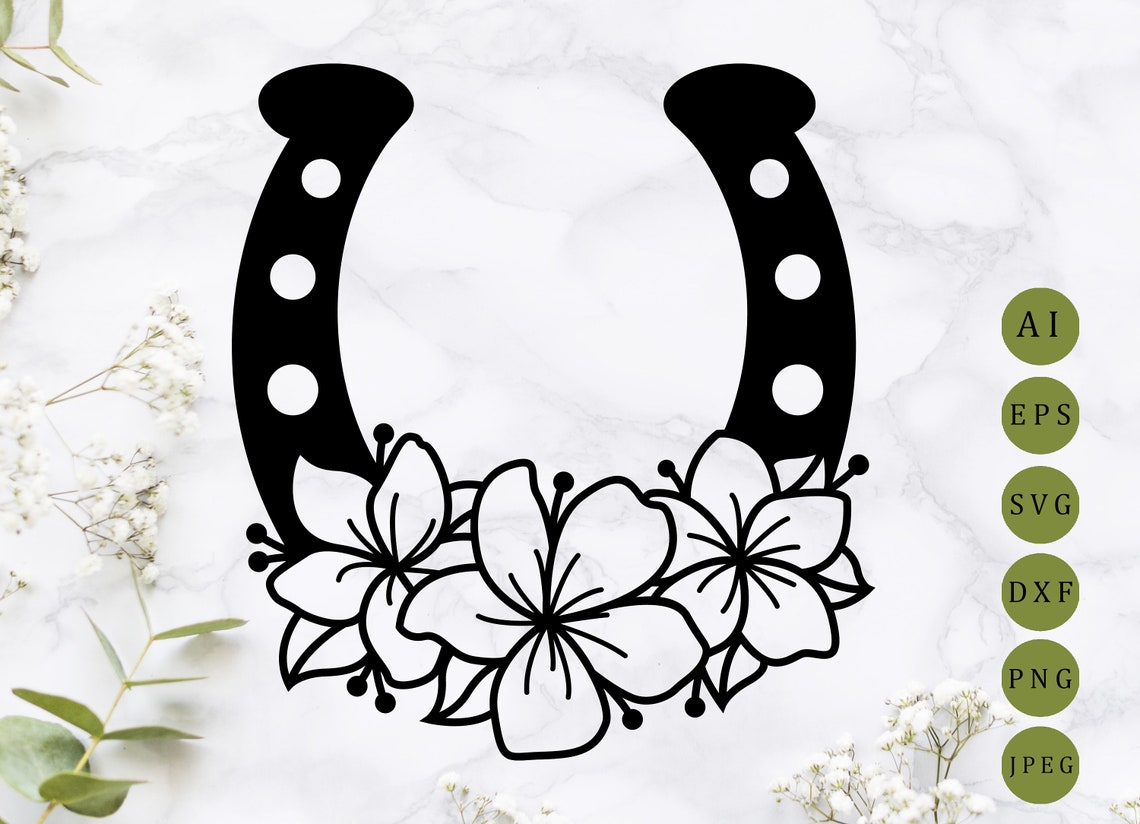 Horseshoe with flowers svg Floral horseshoe svg Equestrian Etsy