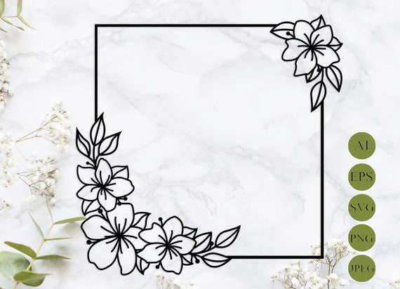 Download Floral Square Frame Svg Laser Cut Flower Border Svg Etsy