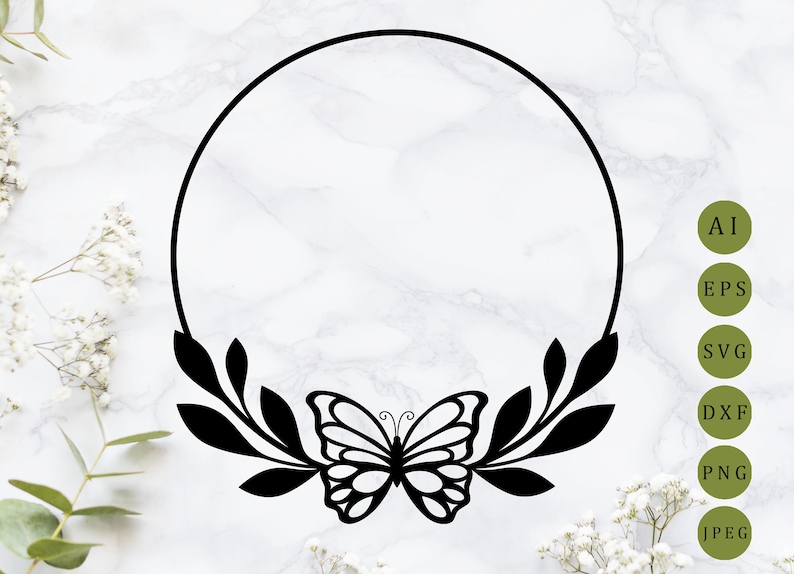 Download Butterfly wreath svg laser cut Circle monogram svg Leaves ...