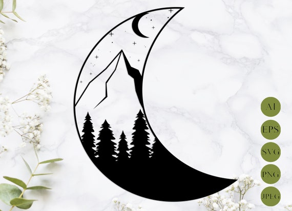 Download Moon Svg Mountains Svg Forest Svg Crescent Moon Etsy