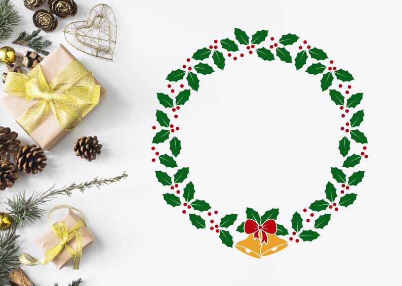 Download Holly Border Svg Digital File Christmas Bell And Bow Svg Winter Svg Christmas Wreath Svg Holly Wreath Svg Craft Supplies Tools Papercraft Vadel Com