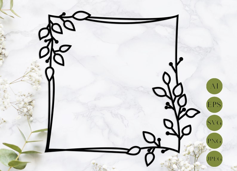 Download Square leaf frame svg laser cut file Floral frame Monogram ...