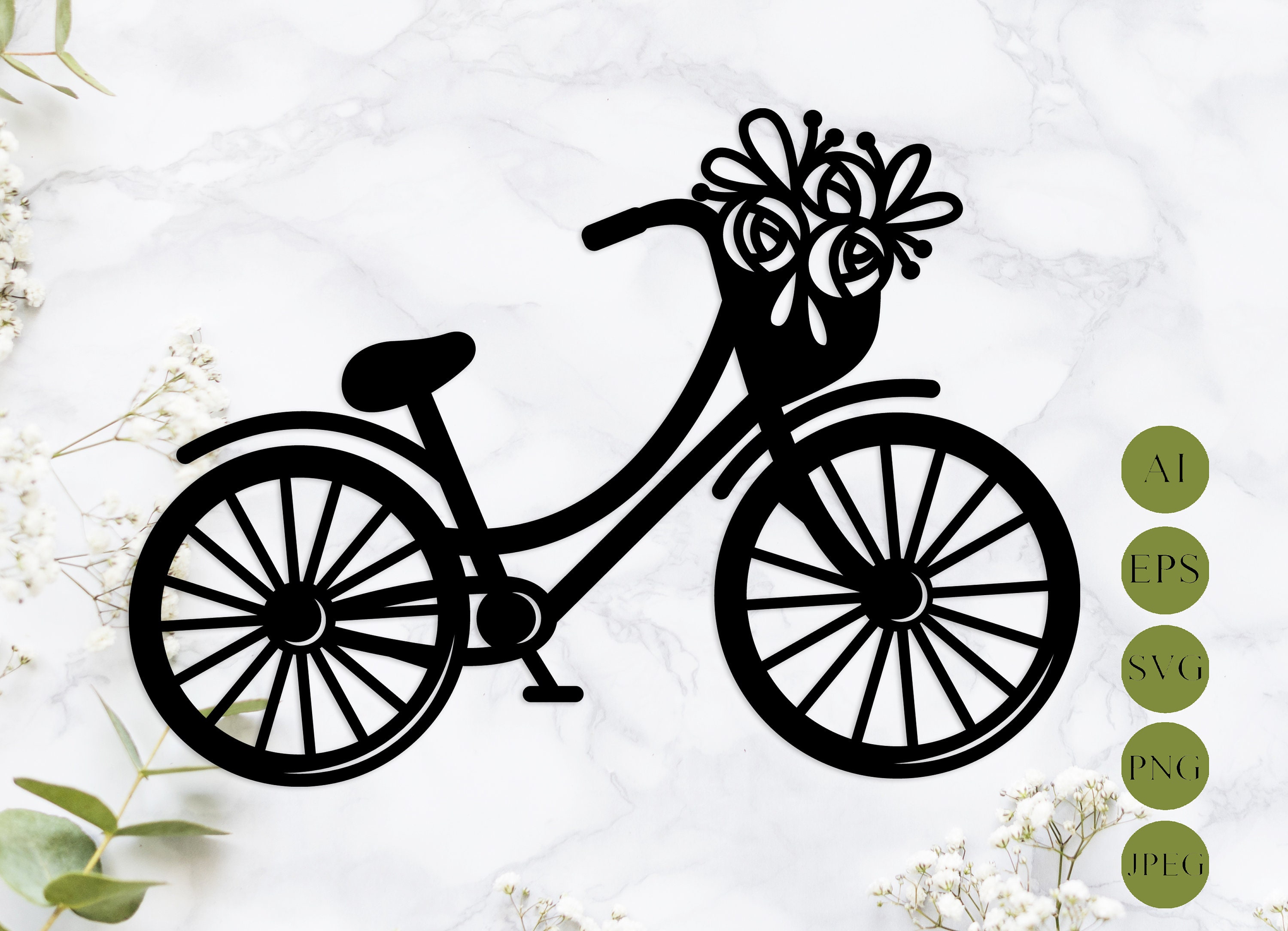 Bicycle svg laser cut Bike svg Bicycle with flowers Floral Etsy