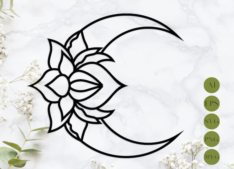 Download Floral moon svg laser cut Crescent moon svg Zentangle svg | Etsy