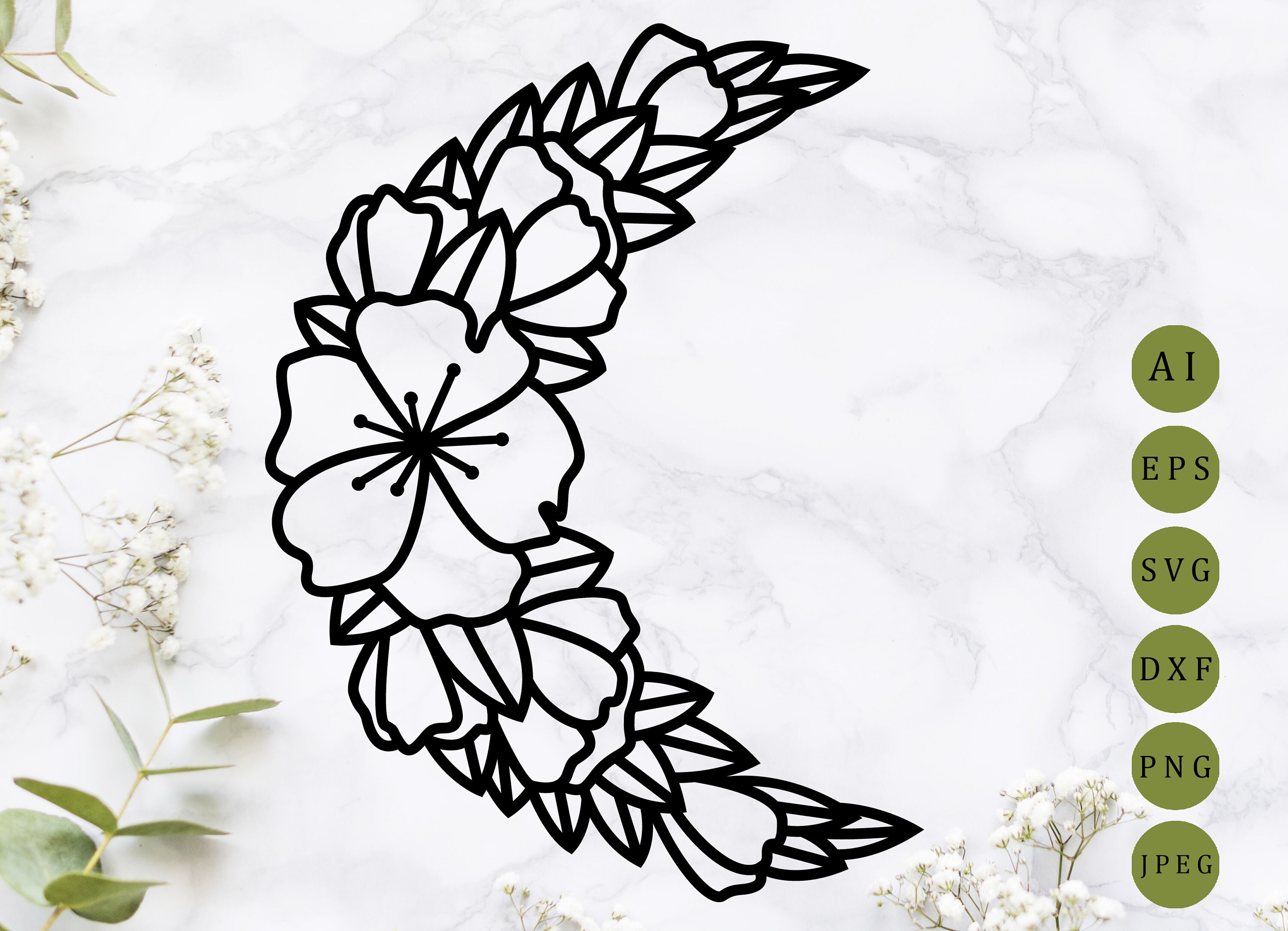 Download Floral moon svg laser cut file Crescent moon svg Moon | Etsy