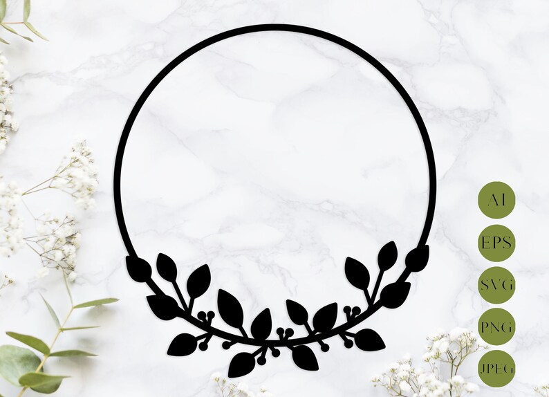 Download Leaves wreath svg Circle floral border Monogram wreath svg ...