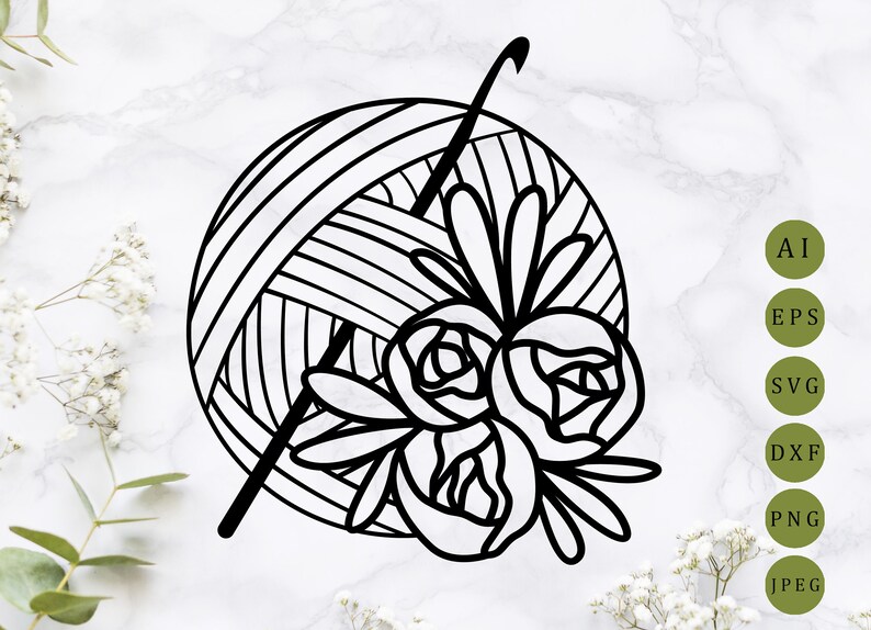 Download Crochet svg laser cut Floral yarn ball svg Crochet hook svg | Etsy