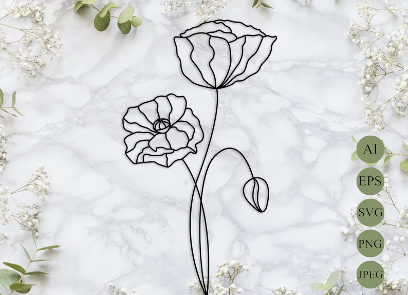 Poppy flowers silhouette SVG laser cut file Floral ...
