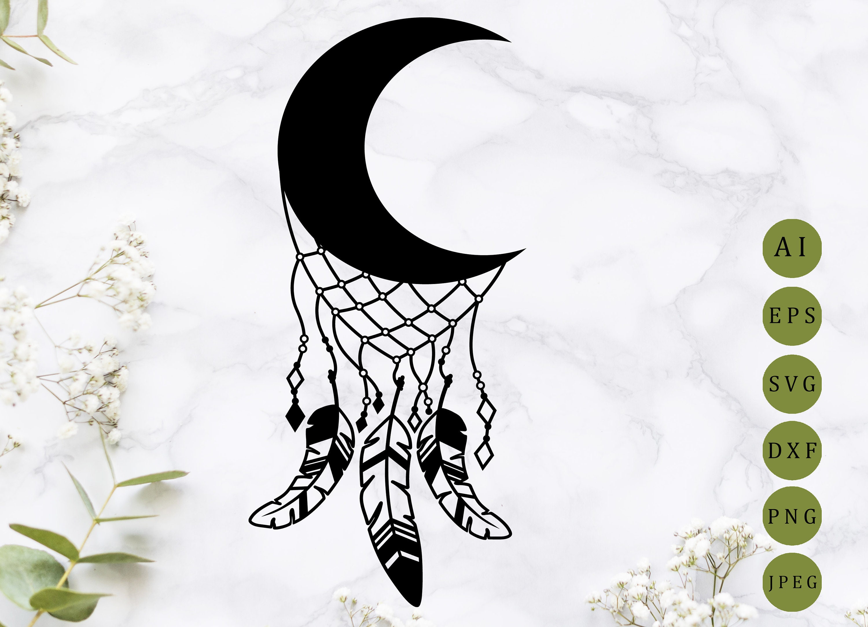 Download Crescent moon and feather svg laser cut Moon mandala svg ...