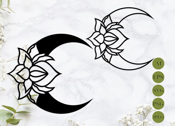 Download Floral Moon Svg Laser Cut Crescent Moon Svg Zentangle Svg Etsy