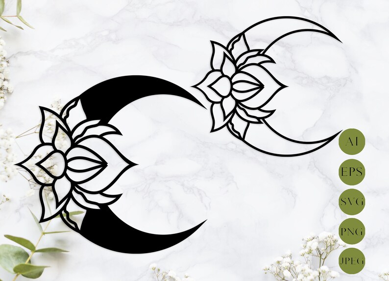 Download Floral moon svg laser cut Crescent moon svg Zentangle svg | Etsy