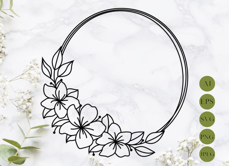 Download Wreath svg laser cut Floral frame Flowers monogram border | Etsy