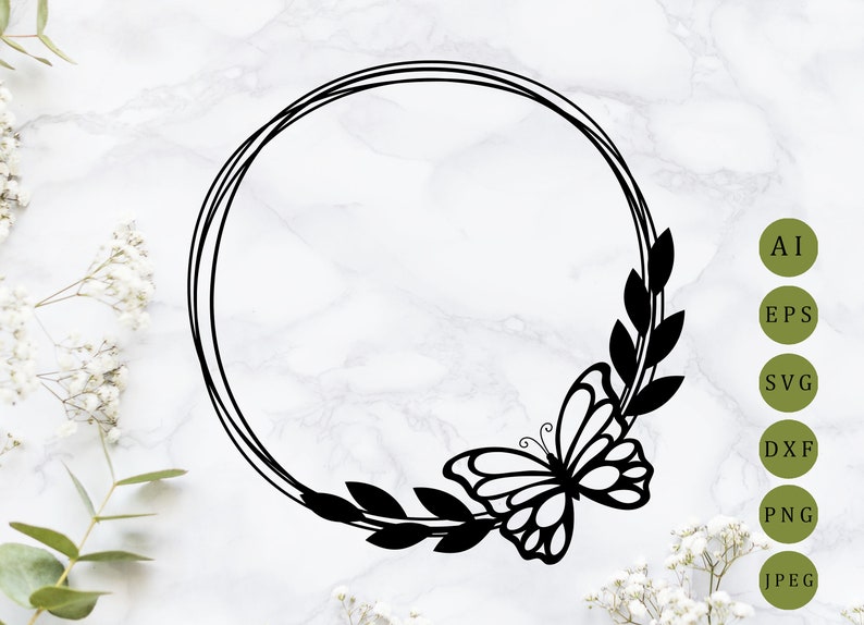 Download Butterfly wreath svg Circle frame svg Leaf double frame ...