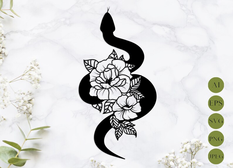 Download Floral snake svg laser cut Flowers viper svg Serpent svg | Etsy