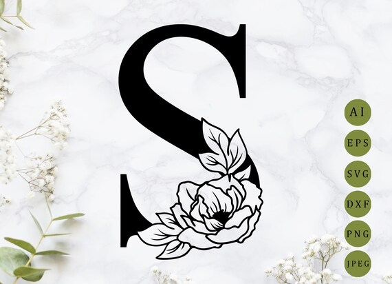 Floral Letter S Botanical Alphabet Svg Laser Cut Flower | Etsy