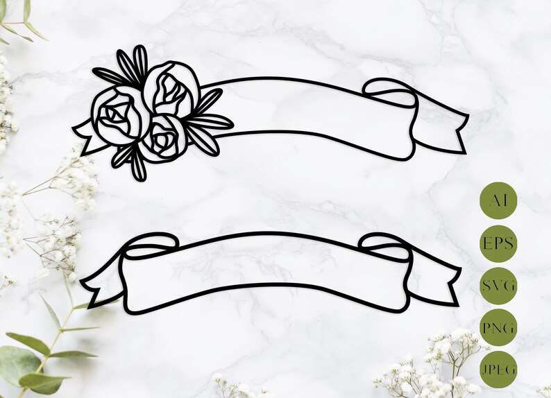 Download Floral ribbon banner svg Split frame svg Roses frame svg | Etsy