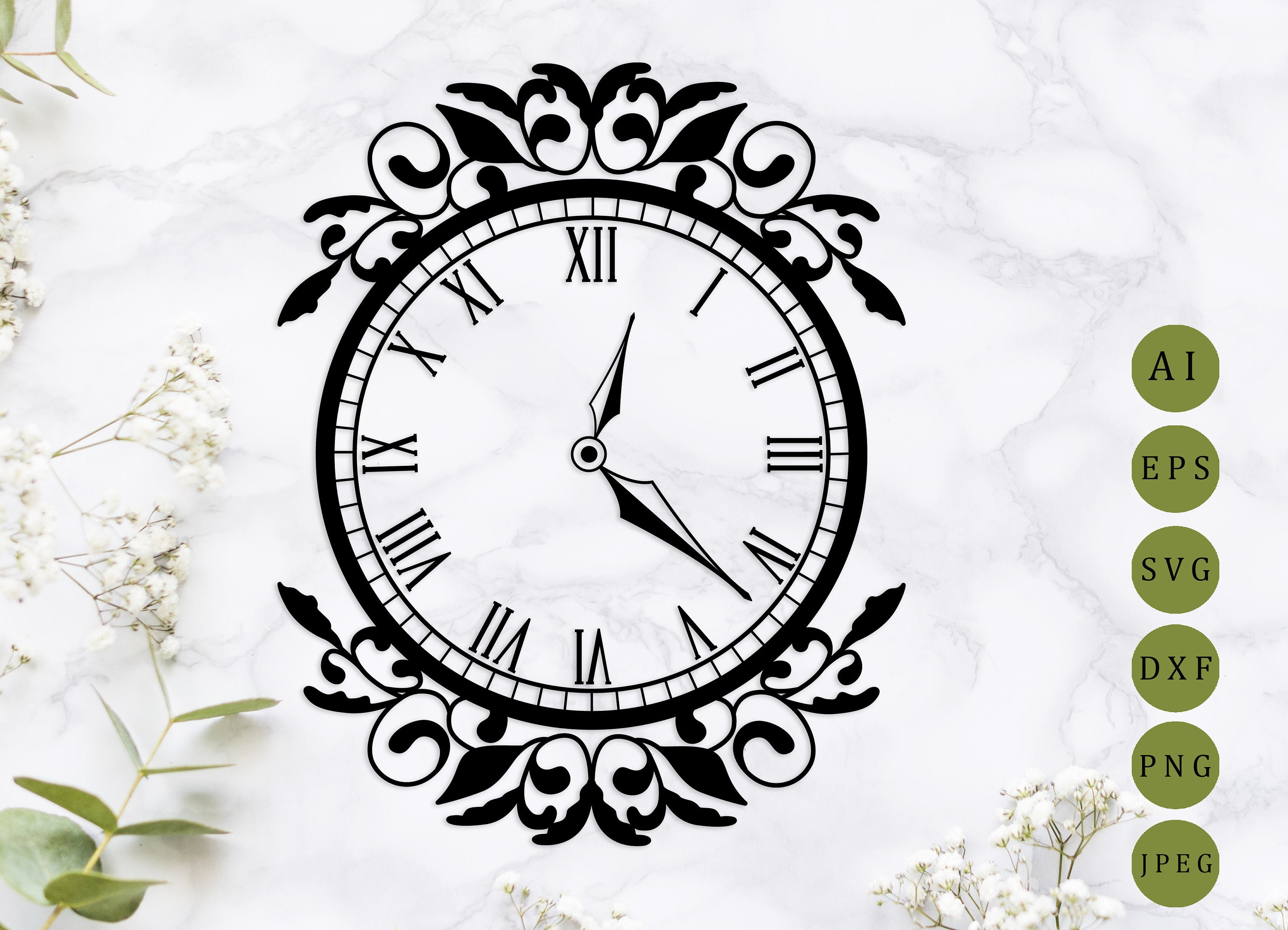 Vintage clock svg laser cut Clock clipart Clock face svg Etsy