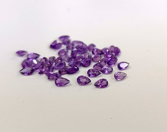 3 x 4 mm AAA 品質の天然アメジストペアルースファセットステップ宝石