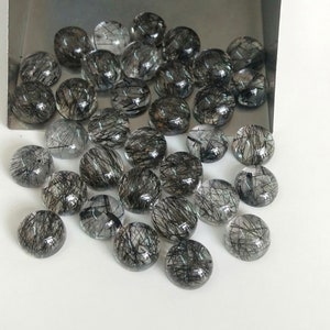 10mm Natural BLACK RUTILATED Quartz Round Cabochon Gemstone Black RUTILATED Cabochon Round Gemstone.