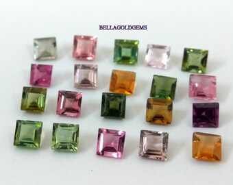 4 MM AAA Natural MultiColor Tourmaline Square Faceted Loose Gemstone- Tourmaline Gems