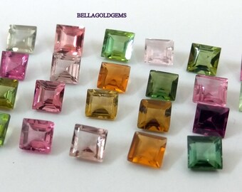 3 MM AAA Natural MultiColor Tourmaline Square Faceted Loose Gemstone- Tourmaline Gems