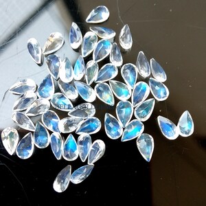 AAA Rainbow Moonstone Pear: Faceted Gemstone, Blue Sheen (4x6 mm)