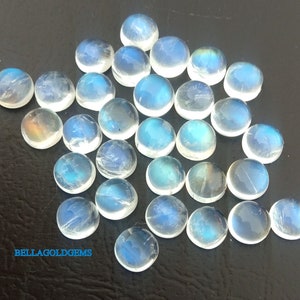 AAA 5 mm Natural Rainbow Moonstone Round Cabochons Loose Gems-  Rainbow Moonstone- Blue Fire Rainbow Moonstone Round Cabs Loose
