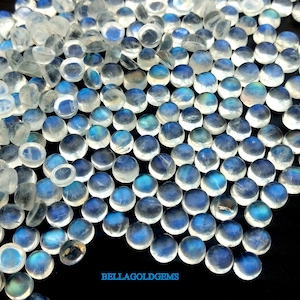 AAA 4 mm Natural Rainbow Moonstone Round Cabochons Loose Gems-  Rainbow Moonstone- Top Quality Blue Fire Rainbow Moonstone Round Cabs Loose