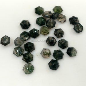 7 mm facettierter Moosachat Edelstein: Sechseckschliff, loser Stein
