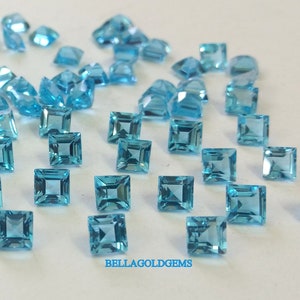 3 MM Swiss Blue Topaz- AAA Quality Natural Swiss Blue Topaz square Loose Faceted Gemstone
