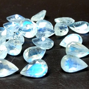 AA Quality 4x6 MM Natural Rainbow Moonstone Pear Loose Faceted Step Cut Gemstone
