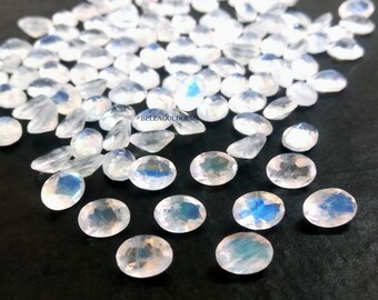 Natural Rainbow Moonstone Gemstone - Faceted Oval 7x5mm, White Color, 0.51-0.75 Ct