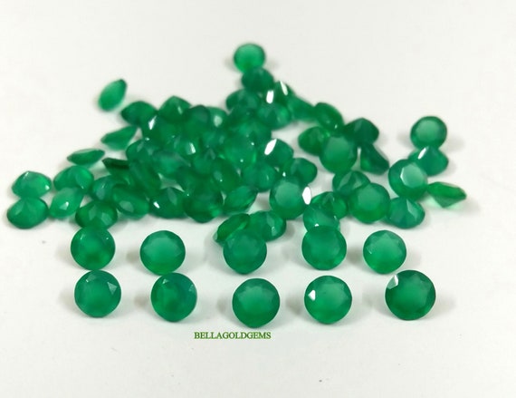 Lot De Perles D'Onyx Vert Naturel En Vrac - 5mm Facettes Rondes - Excellente Taille - Inde