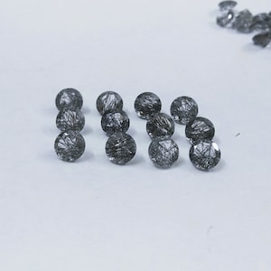 8MM Cuarzo rutilo negro natural redondo facetado suelto - calidad AAA 8mm cuarzo negro rutilado - venta al por mayor redondo rutilado facetado suelto
