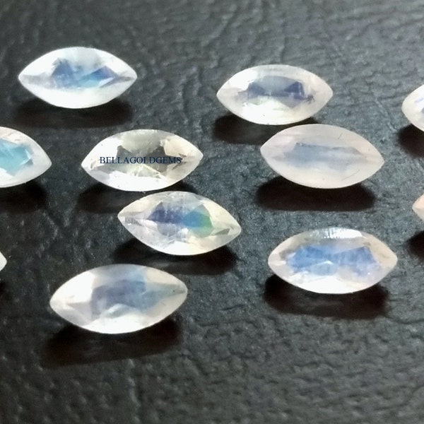 AA Quality 2x4 MM Natural Rainbow Moonstone Marquise Loose Faceted Step Cut Gemstone
