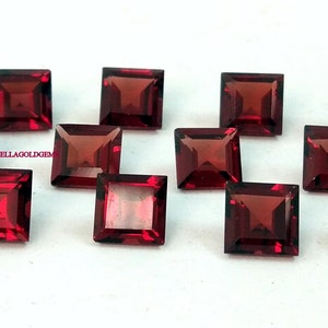 4mm Garnet Square Faceted Gemstone | Red Garnet Square Gem |  Garnet Gemstones Lot | Square Gemstones Lot