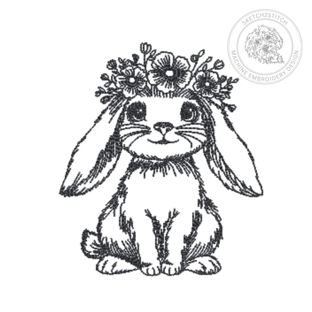 Redwork Rabbit Design Easter Bunny Embroidery Design: Redwork Sketch (instant Download, 5 ...