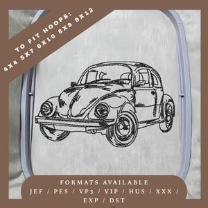 Motif de broderie voiture hippie classique - motif de croquis redwork - 5 tailles de cercle - téléchargement immédiat