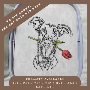 Lurcher Dog Embroidery Design – Redwork Sketch Pattern – 5 Hoop Sizes – Instant Download