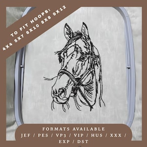 Horse Embroidery Design – Redwork Sketch Pattern – 5 Hoop Sizes – Instant Download