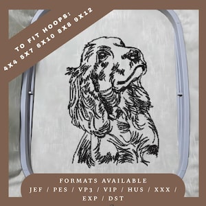 Stickdatei Cocker Spaniel Hund - Redwork Sketch Pattern in 5 Rahmengrößen zum sofortigen Download