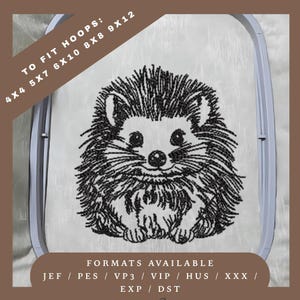 Disegno per ricamo a forma di riccio – Schema schizzo rosso – 5 misure di telaio – Download immediato