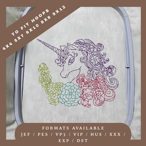 Unicorn Embroidery Design – Redwork Sketch Pattern – 5 Hoop Sizes – Instant Download