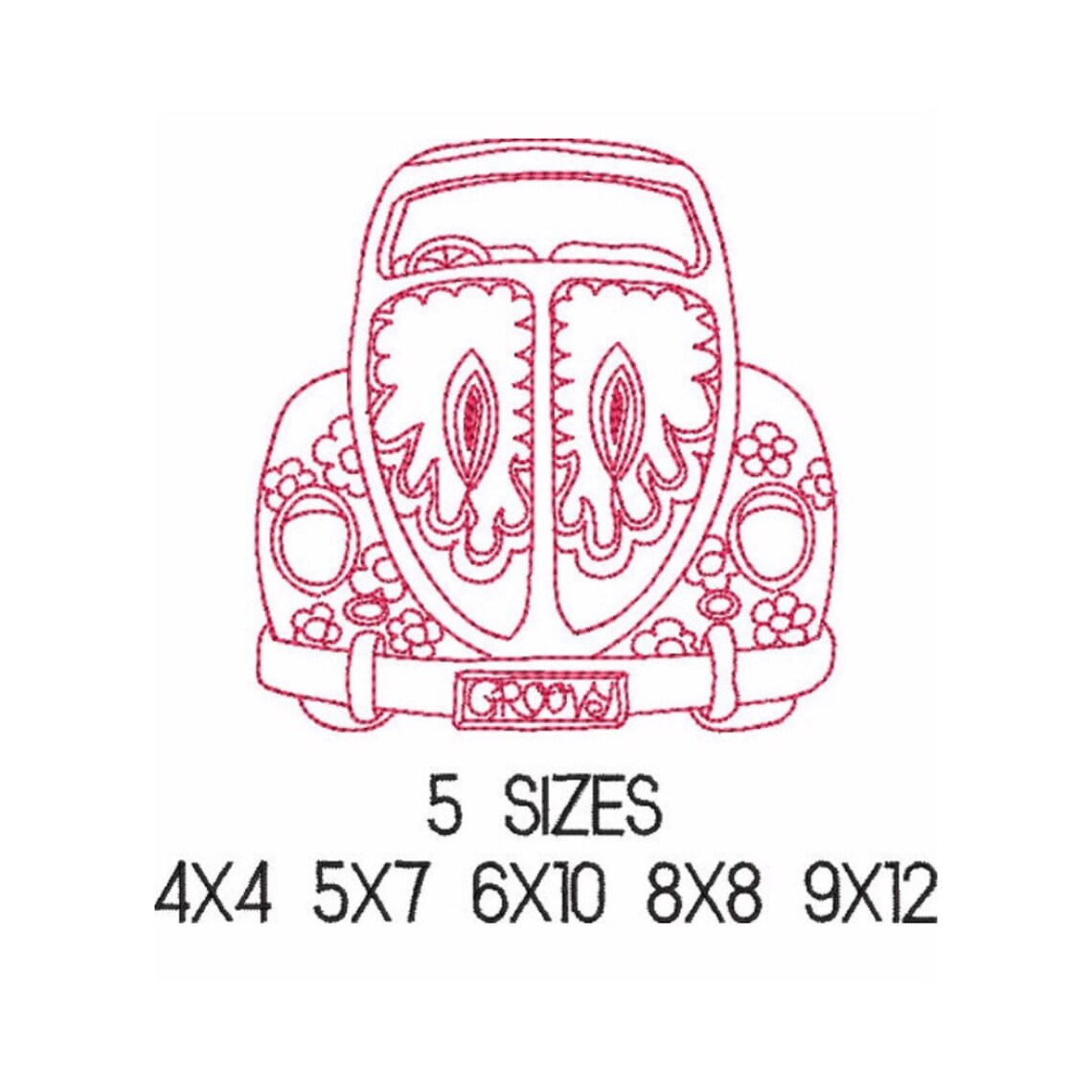 VW Volkswagen Beetle Car Redwork Machine Embroidery Design Etsy